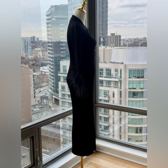 🆕 REBECCA VALLANCE 🧿 NWOT Soraya Feather-Trimmed Knit Midi Dress, Black - Sz S - Picture 9 of 14